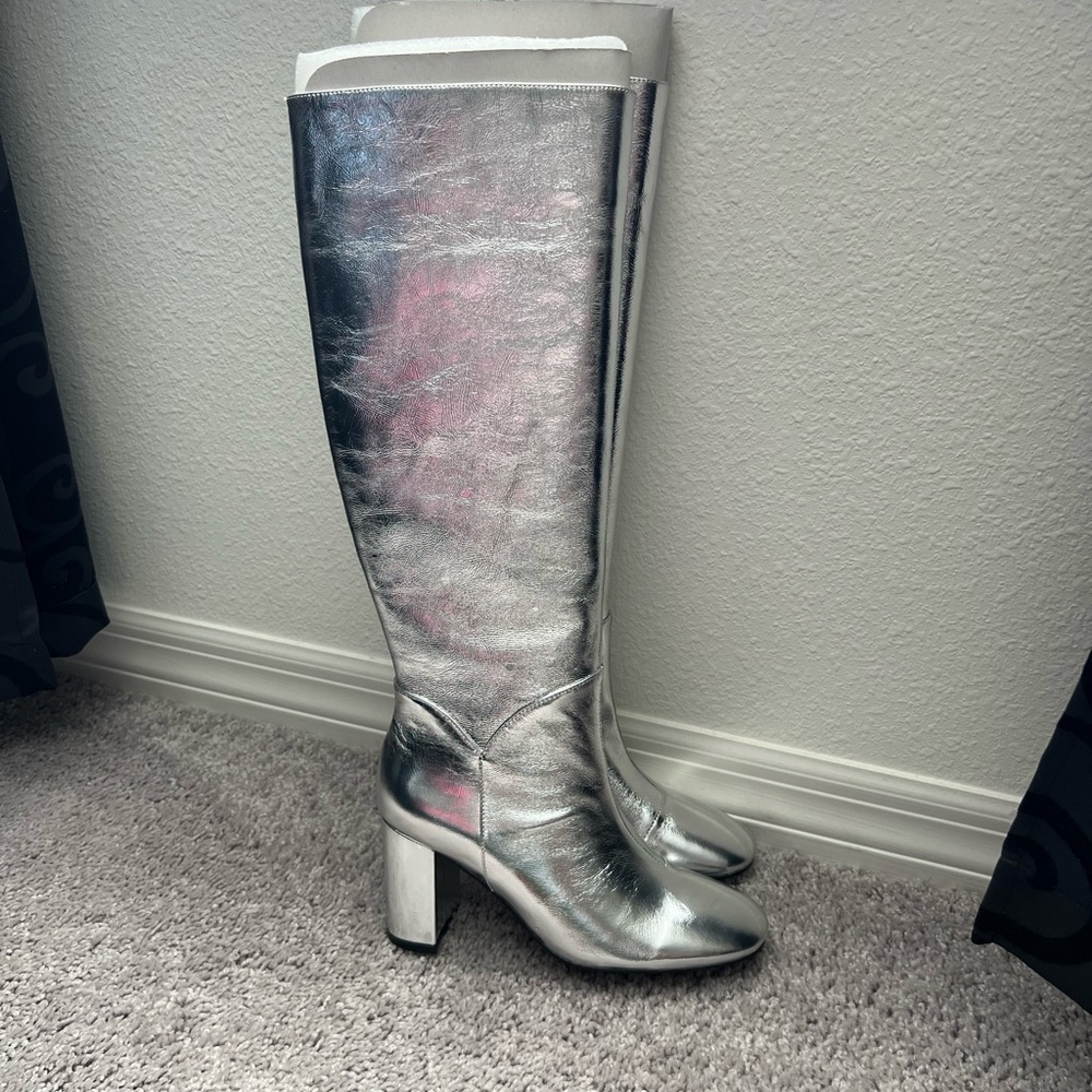 NWT Bibi Lou Silver Knee-High Women's Boots Anthropologie 37 - Picture 4 of 16